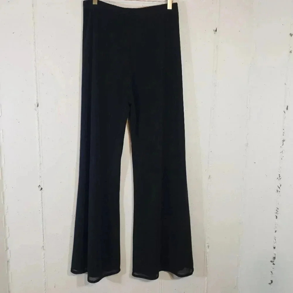 JS Collections Wide Leg Pants 6 Black High Stretch Mesh‎ Overlay Palazzo Slacks